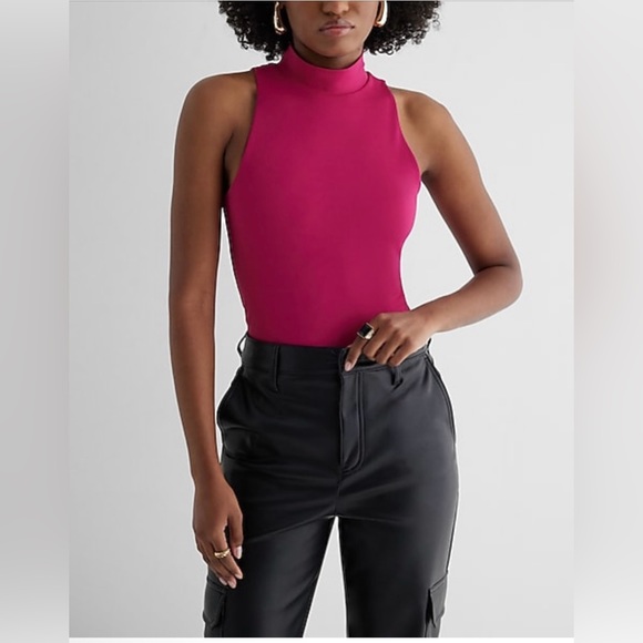 Express Tops - NWT Express pink medium high neck bodysuit.
